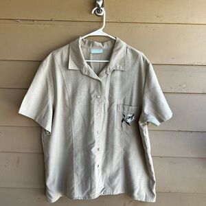 Vintage Button Down Blouse - Size XL Neutral Floral Embroidered Minimalist